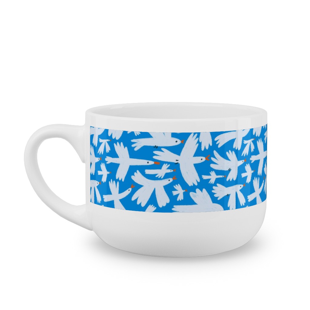 Birds - White on Blue Latte Mug, White,  , 25oz, Blue