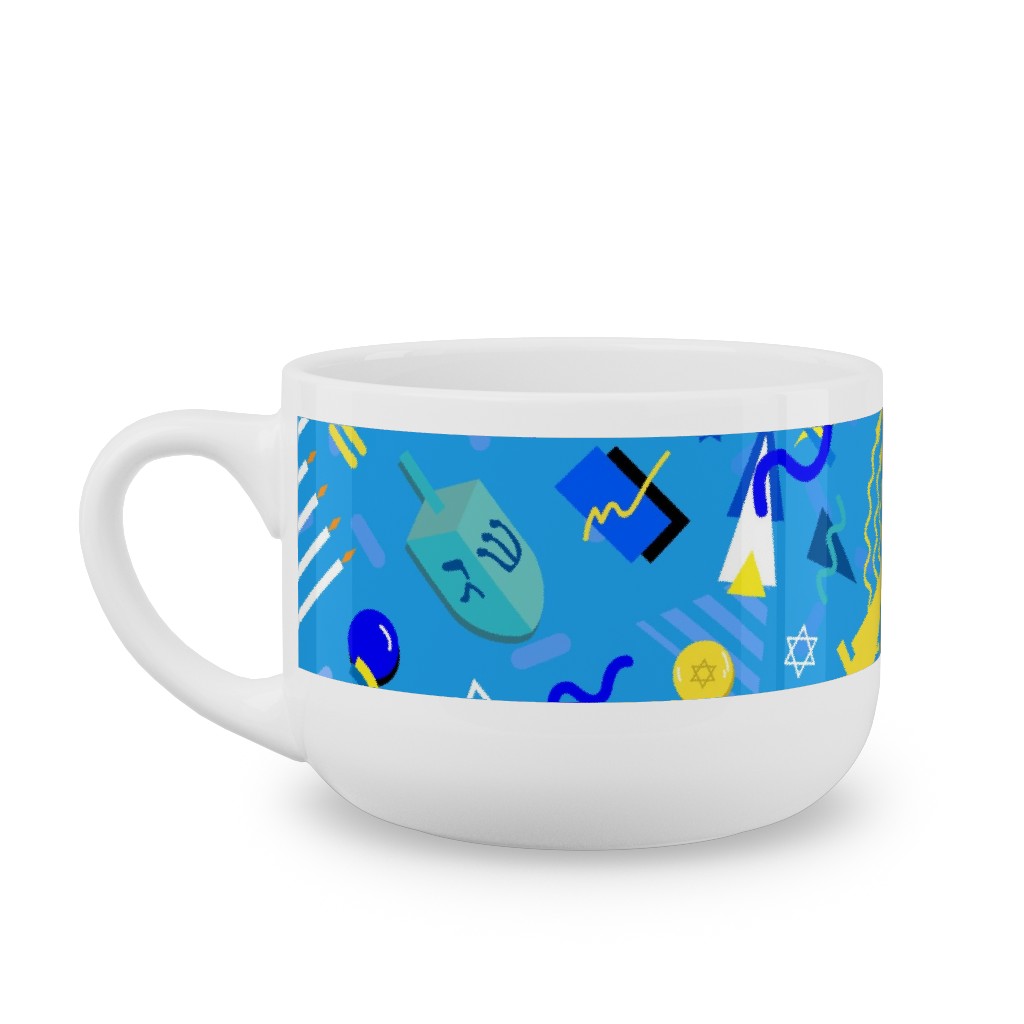 80s Hanukkah Celebration - Blue Latte Mug, White,  , 25oz, Blue