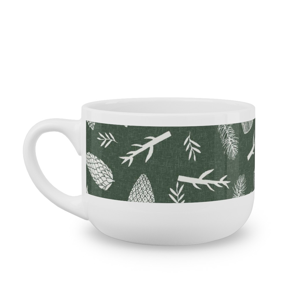 Pinecones - Hunter Green Latte Mug, White,  , 25oz, Green