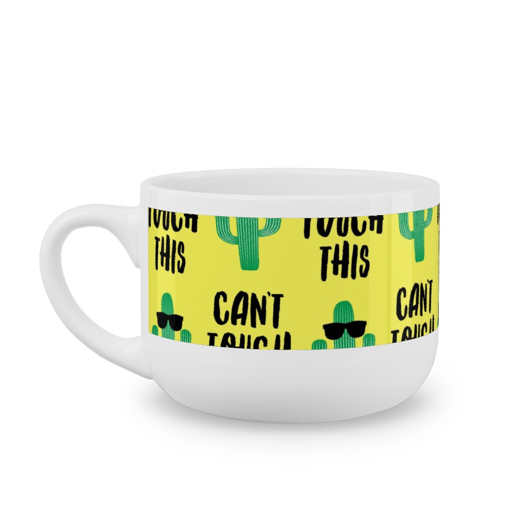 Can't Touch This - Cactus With Sunnies - Yellow Latte Mug, White,  , 25oz, Yellow