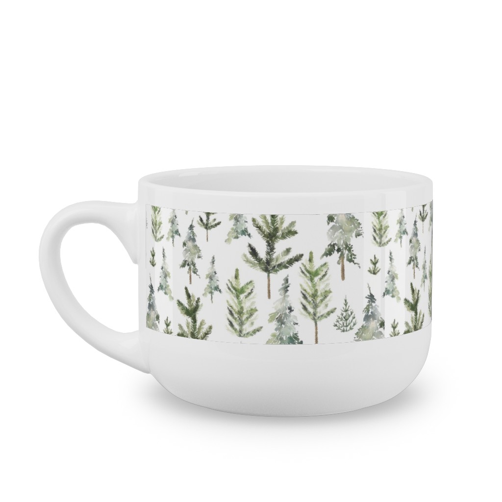Winter Landscape Latte Mug, White, , 25oz, Green, Classic Green