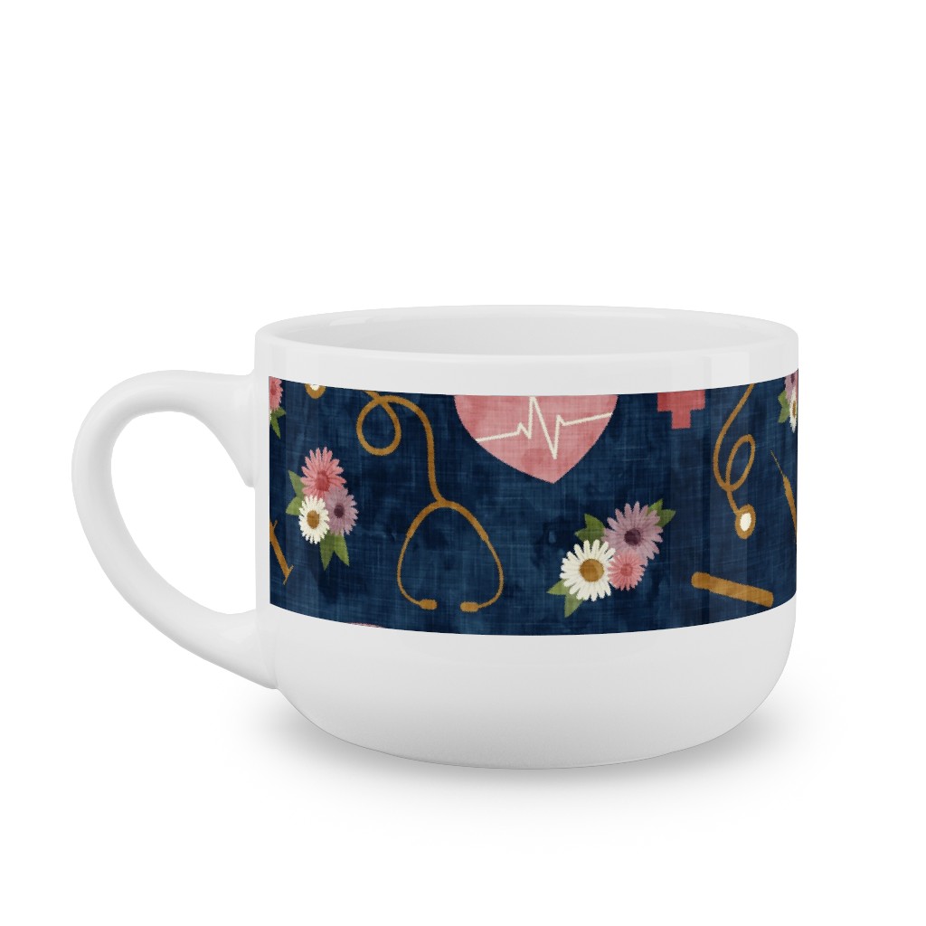 Floral Nurse Melody - Nursing - Blue Latte Mug, White,  , 25oz, Pink