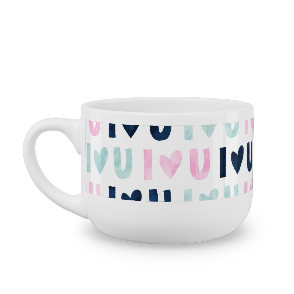 I Love You - Pink Navy Blue Latte Mug, White,  , 25oz, Multicolor