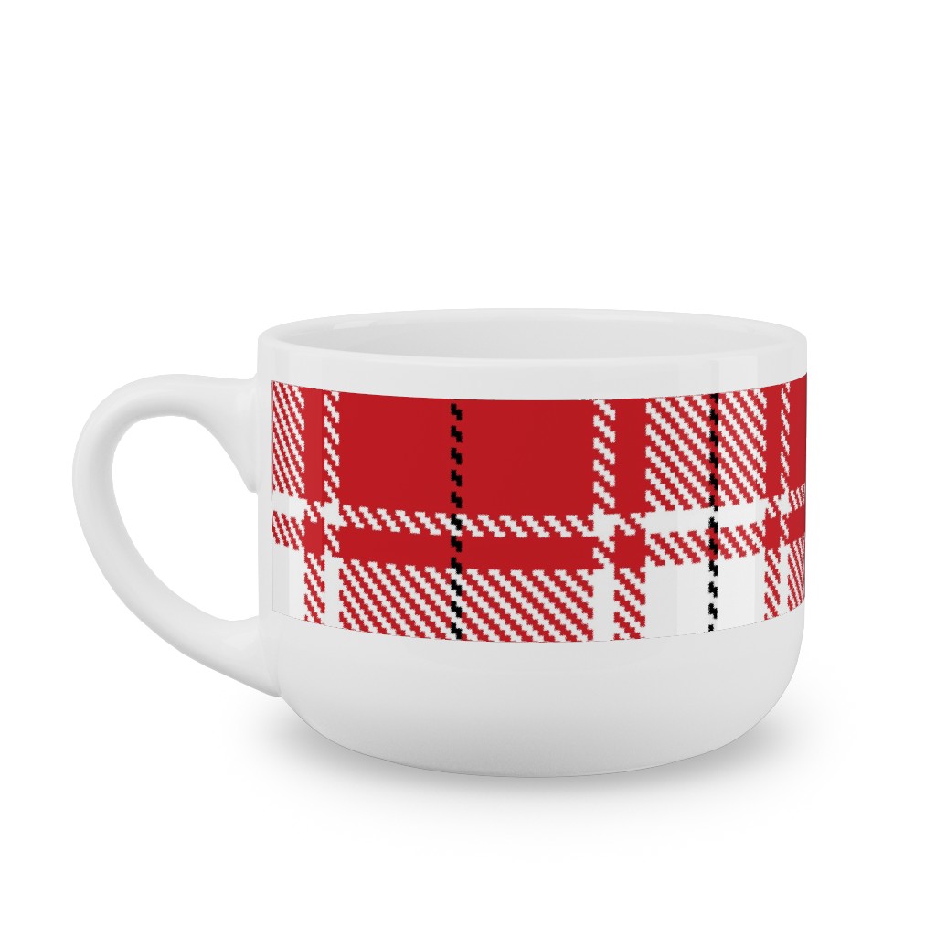 Tartan - White and Red Latte Mug, White,  , 25oz, Red