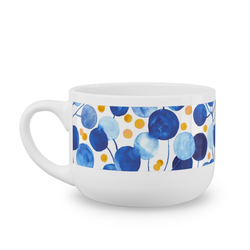 Pompom Plants - Cobalt & Gold Latte Mug, White,  , 25oz, Blue