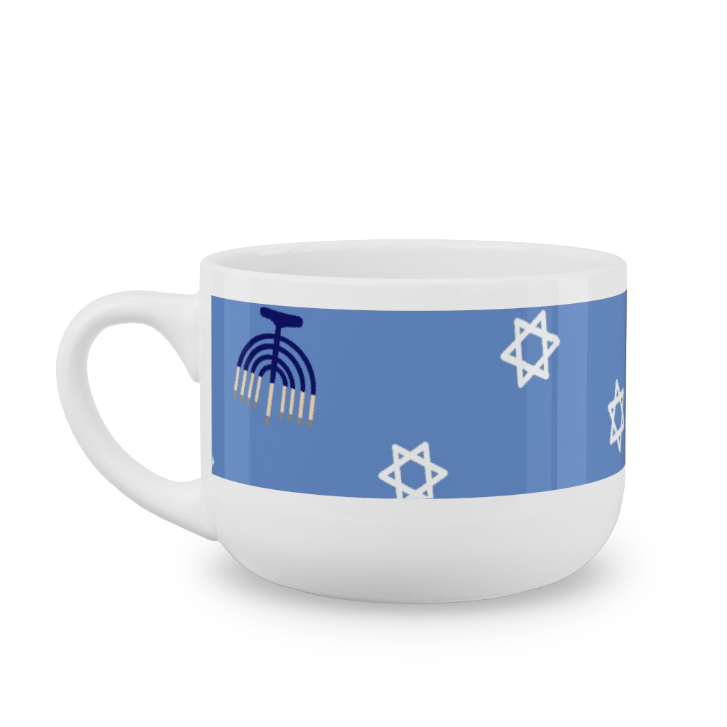 Hanukkah - Blue Latte Mug, White,  , 25oz, Blue