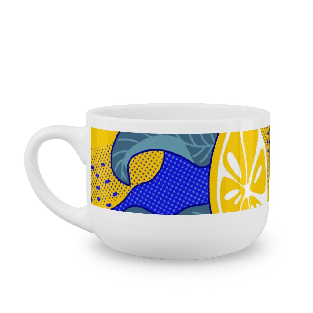 Lemons Pop Art - Blue and Yellow Latte Mug, White,  , 25oz, Yellow