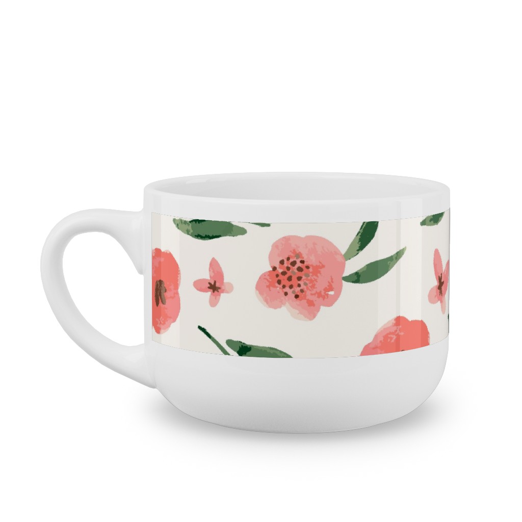 Scattered Watercolor Spring Flowers Latte Mug, White,  , 25oz, Pink