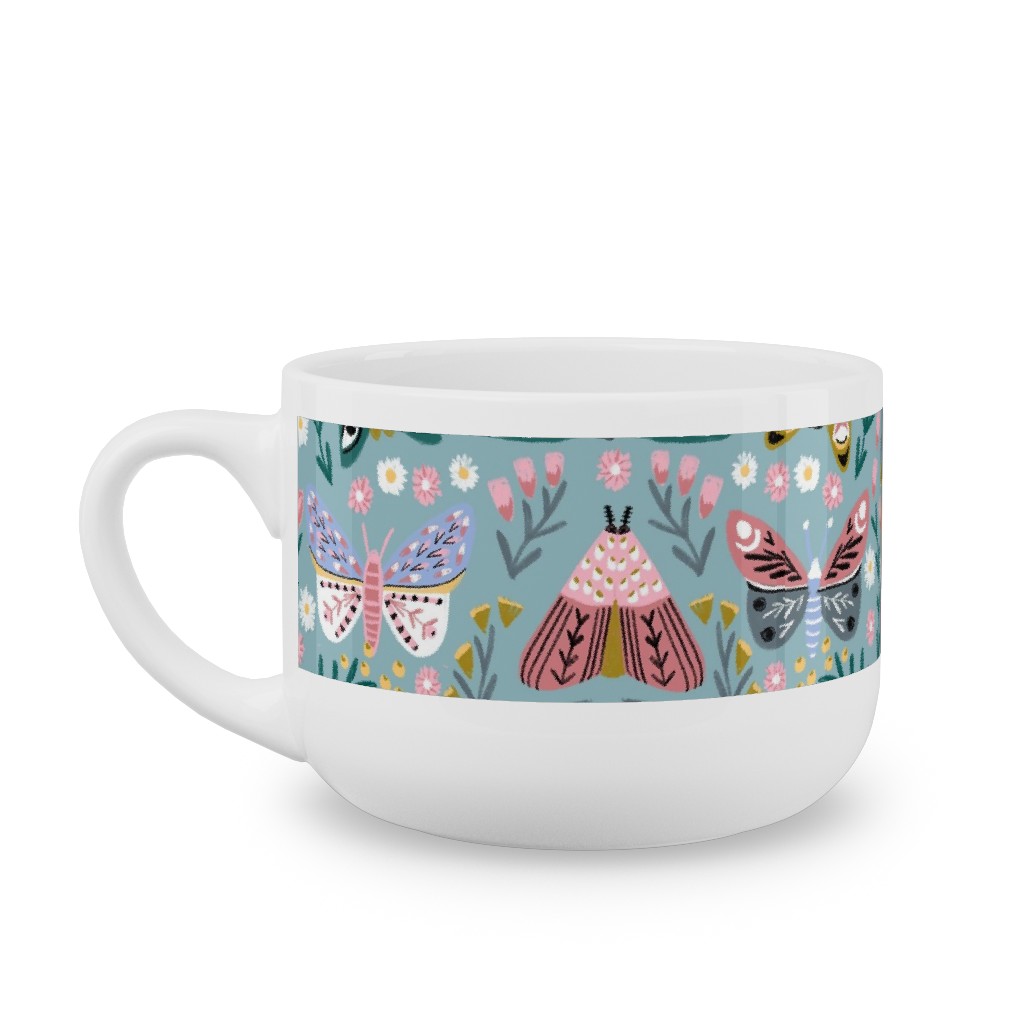 Spring Floral and Butterflies - Blue Latte Mug, White,  , 25oz, Multicolor