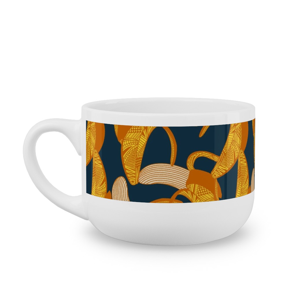 Peeled Banana - Yellow on Navy Latte Mug, White,  , 25oz, Yellow