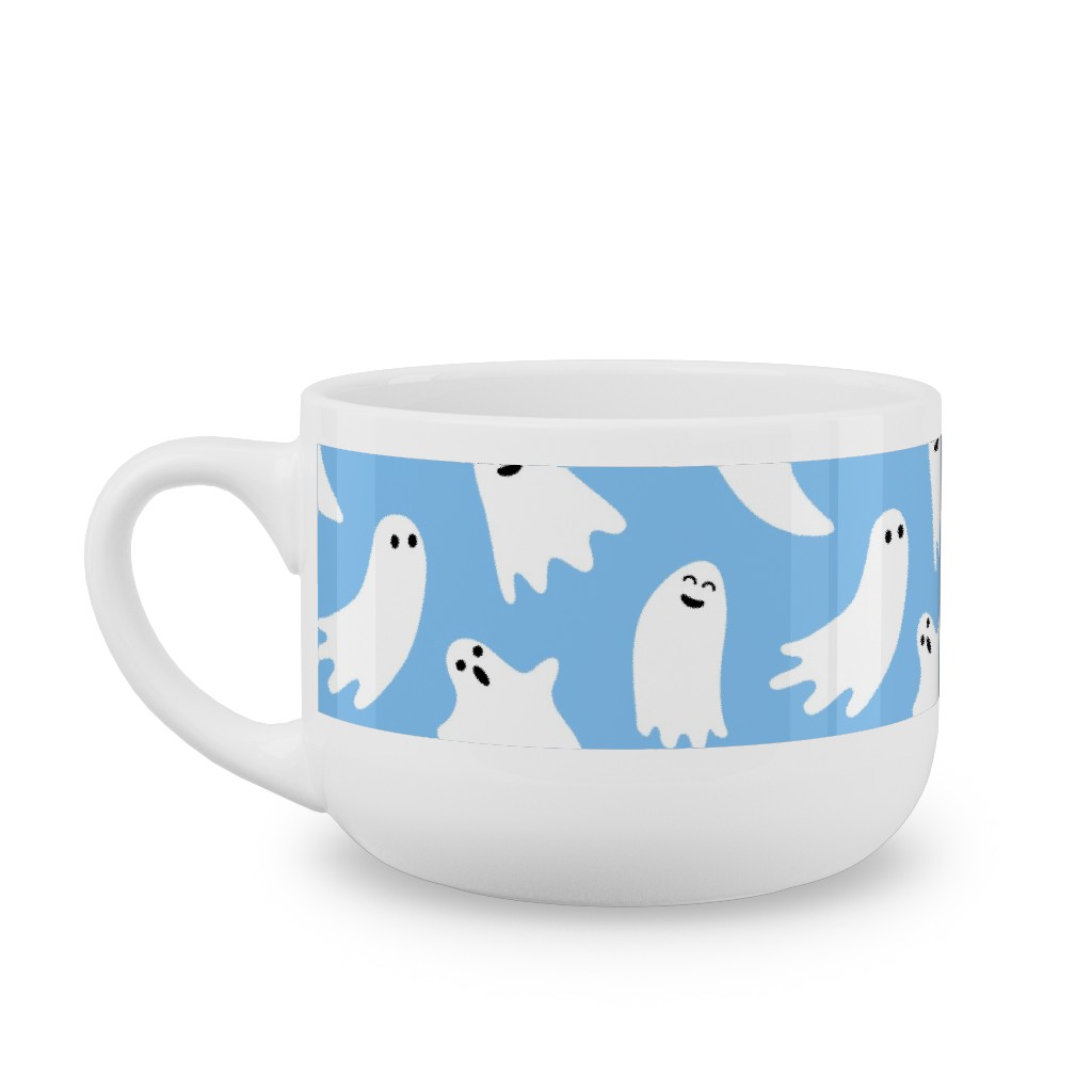 Cute Ghosts - Blue Latte Mug, White,  , 25oz, Blue