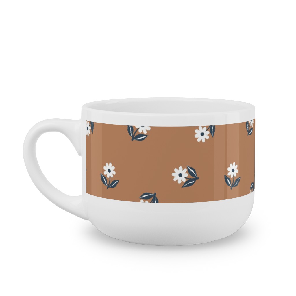 Romantic Boho Daisy Flowers - Scandinavian Print - Caramel Brown Blue Latte Mug, White, , 25oz, Orange, Orange