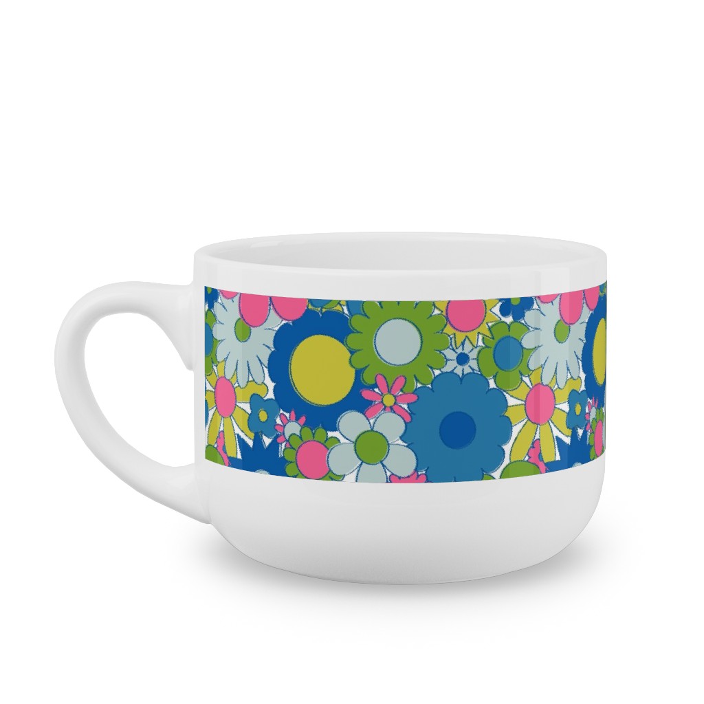 Funky Daisy Floral - Neon Latte Mug, White,  , 25oz, Multicolor