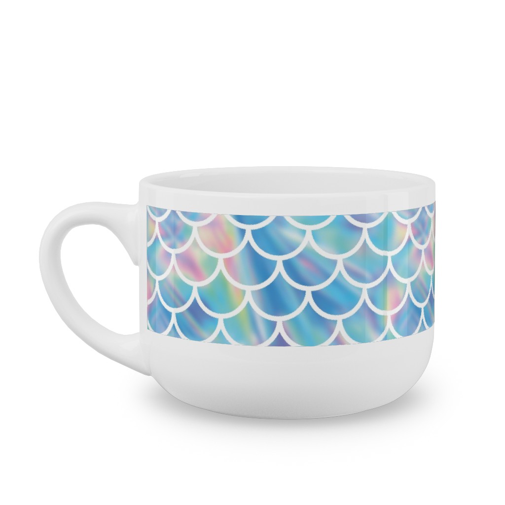 Mermaid Scales - Blue Latte Mug, White,  , 25oz, Blue