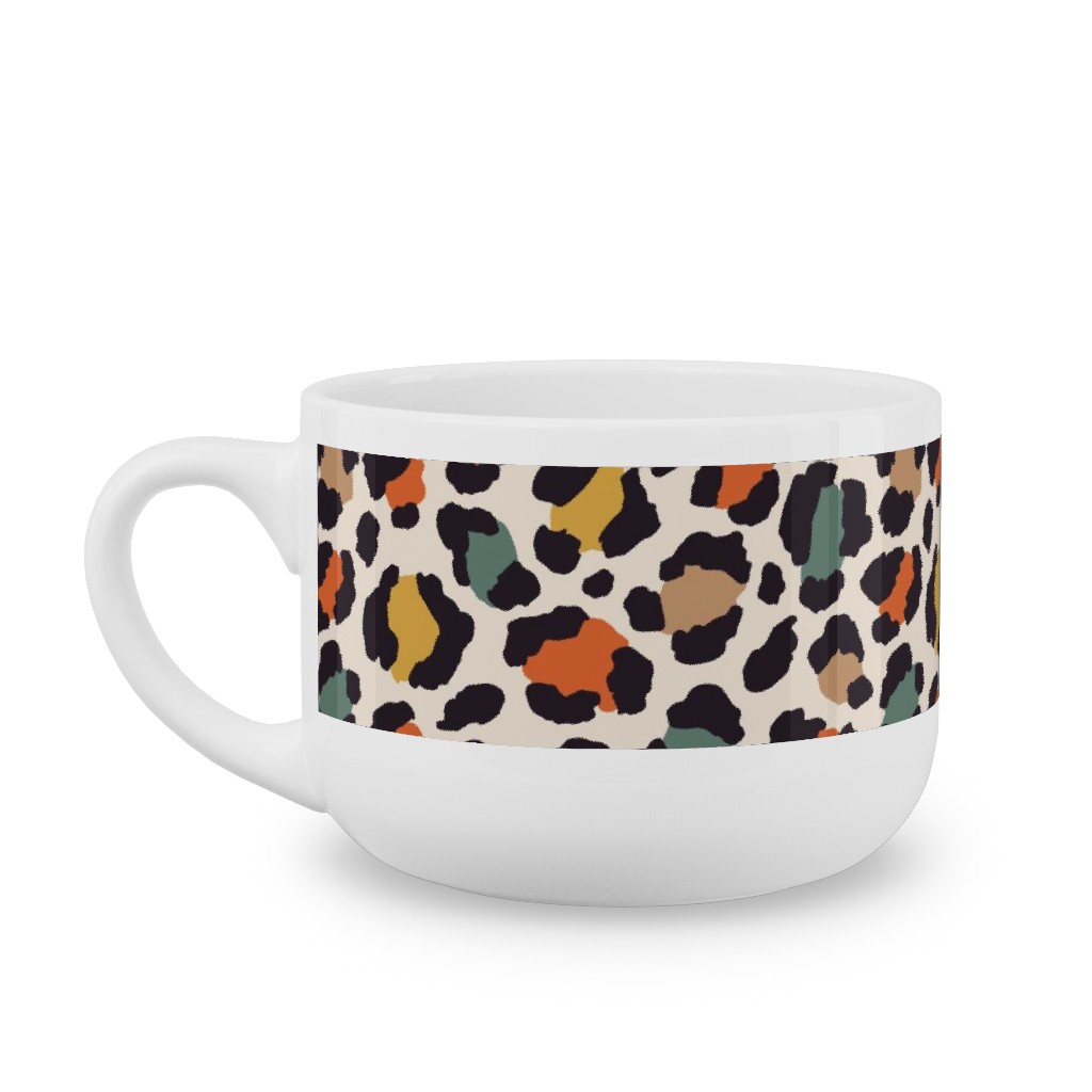 Colored Leopard Print - Mulit Latte Mug, White,  , 25oz, Multicolor