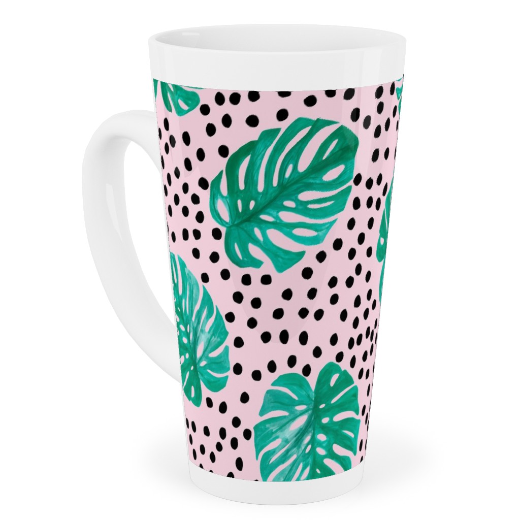 Tropical Monstera - Pink Tall Latte Mug, 17oz, Pink