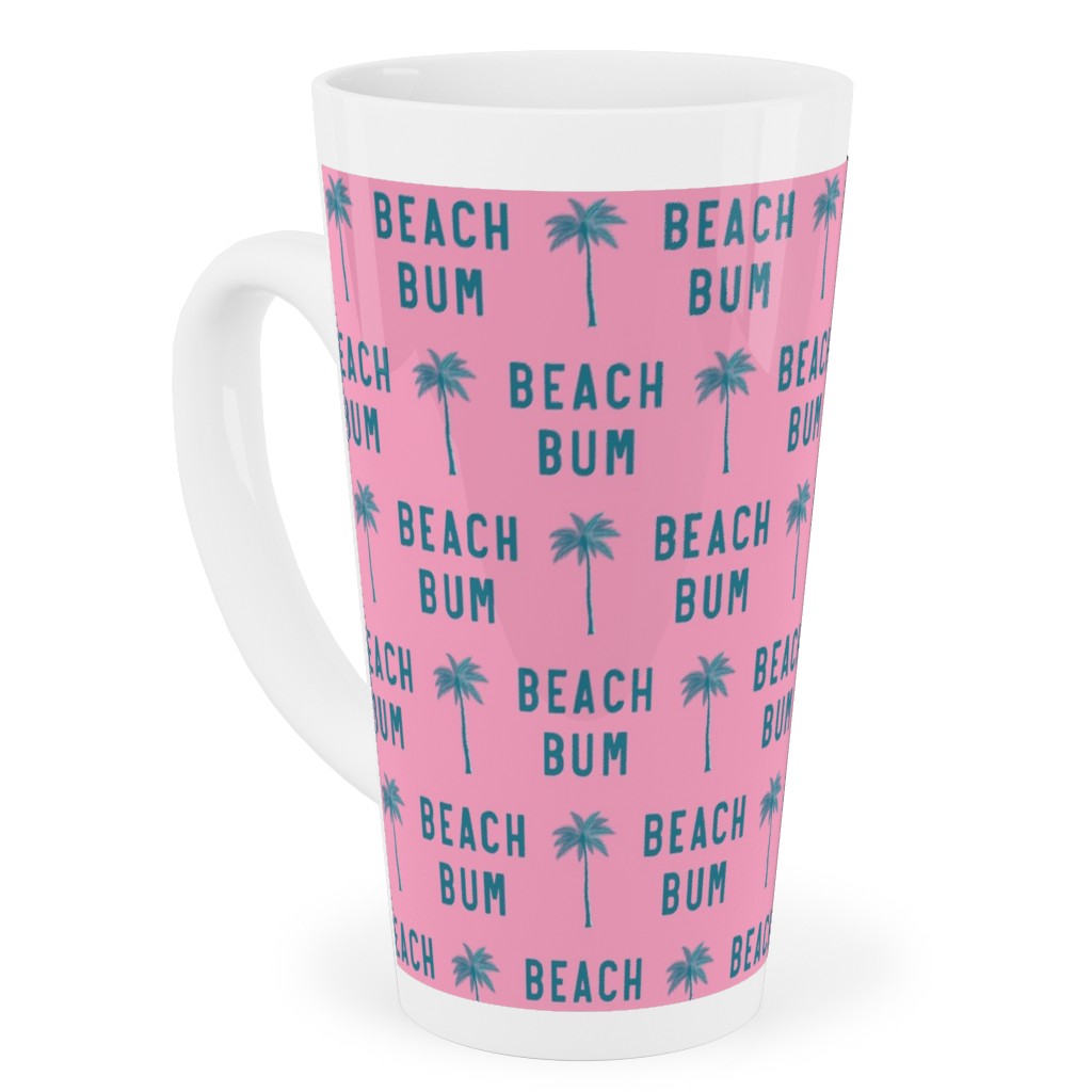 Beach Bum - Teal on Pink Tall Latte Mug, 17oz, Pink, Bright Pink