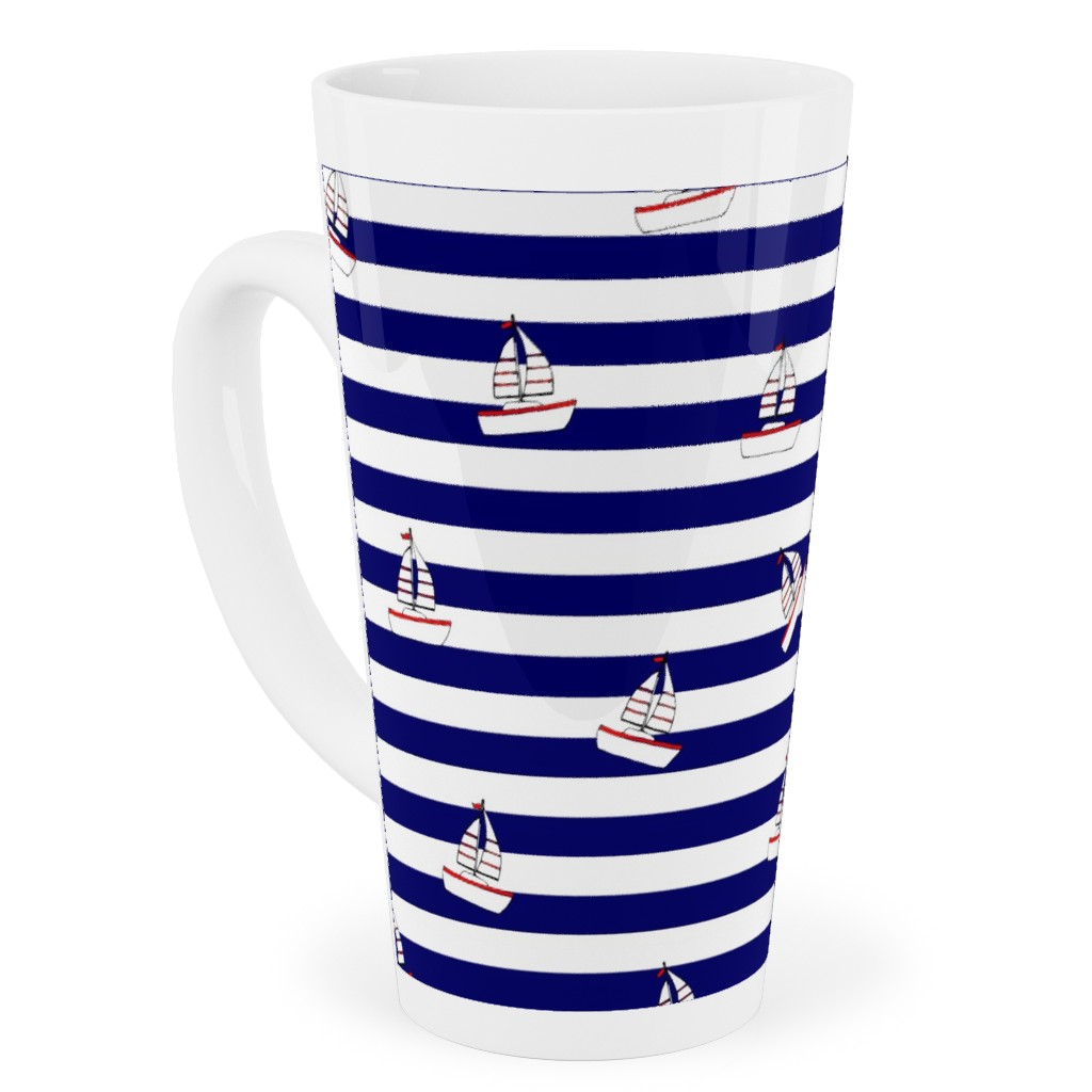 Sea and Boats Stripes - Blue Tall Latte Mug, 17oz, Blue, True Blue
