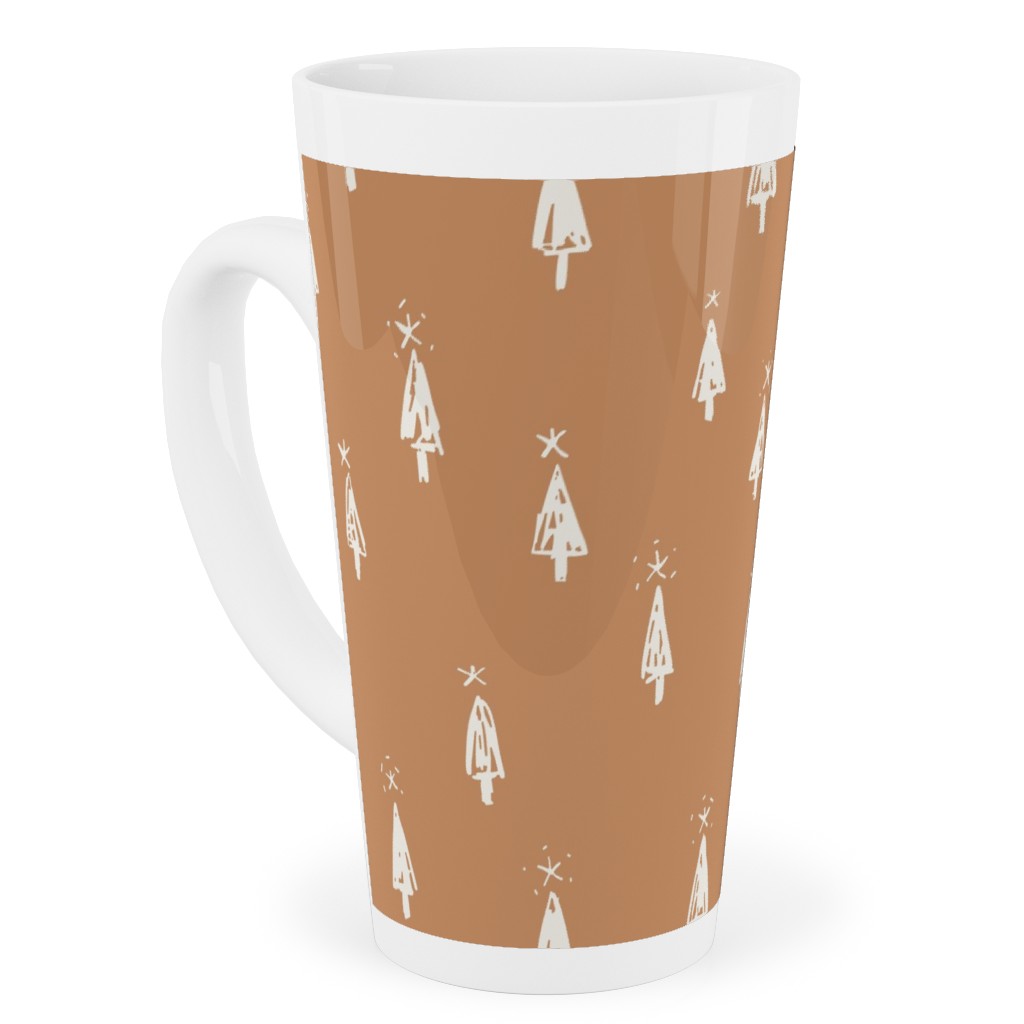 Christmas Trees on Pine Needle Tall Latte Mug, 17oz, Orange, Pueblo