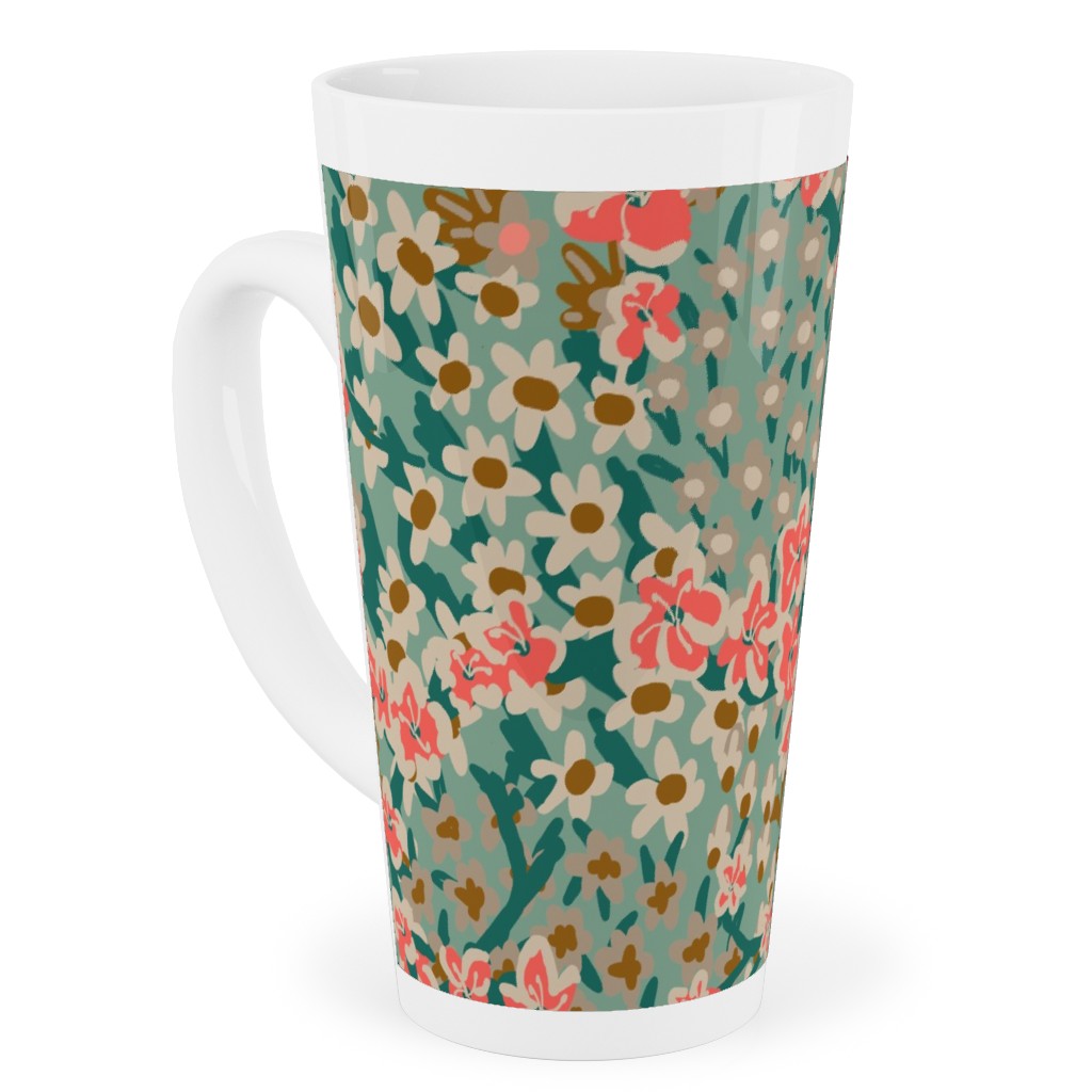 Bengal Kuma Floral - Multi Tall Latte Mug, 17oz, Green, Classic Green