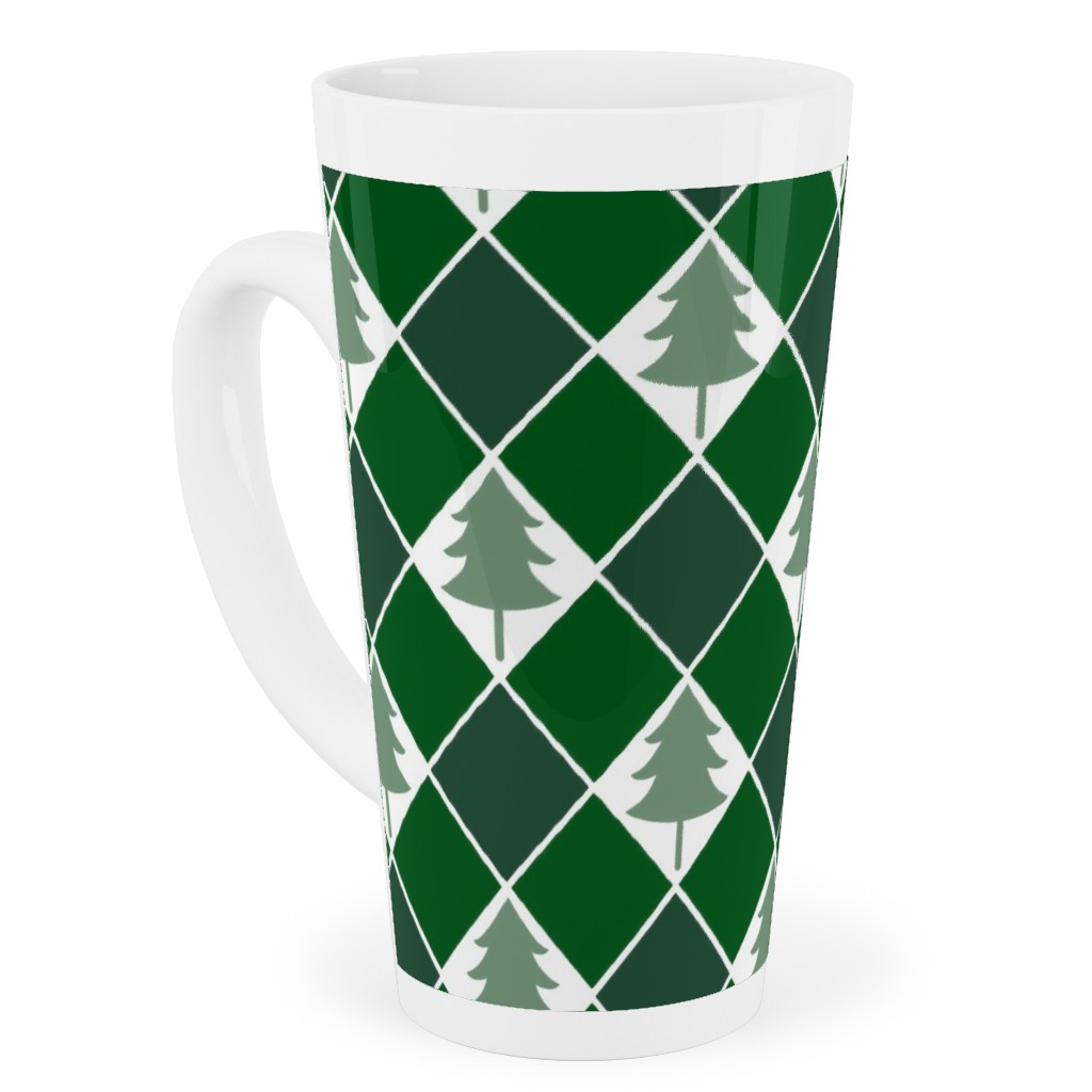 Christmas Tree Checkers - Green Tall Latte Mug, 17oz, Green