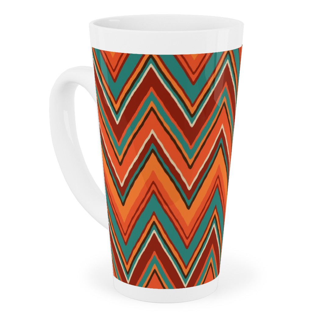 Fall Crazy Chevron - Orange and Teal Tall Latte Mug, 17oz, Orange, Orange