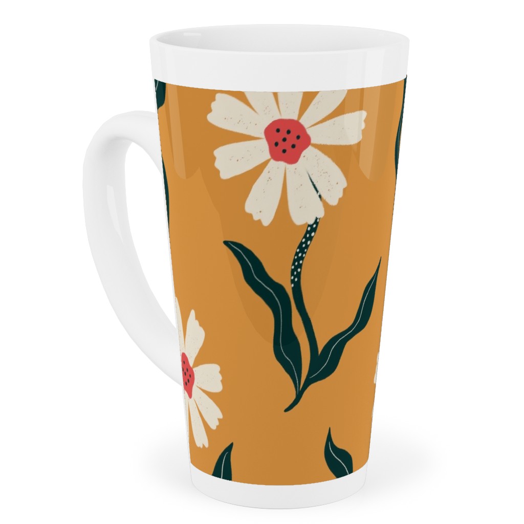 Flower Power - Orange Tall Latte Mug, 17oz, Yellow