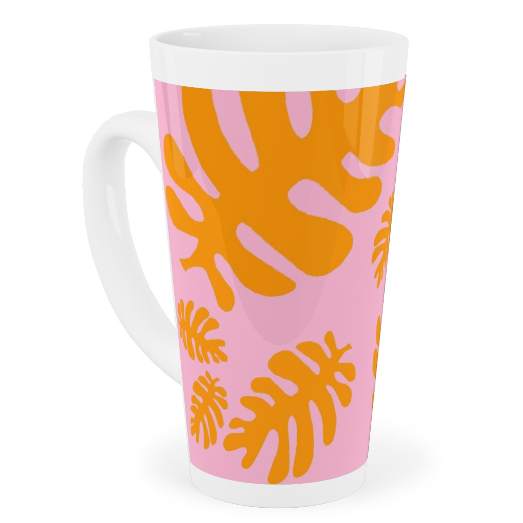 Funky Tropical Leaf - Orange and Blush Tall Latte Mug, 17oz, Pink