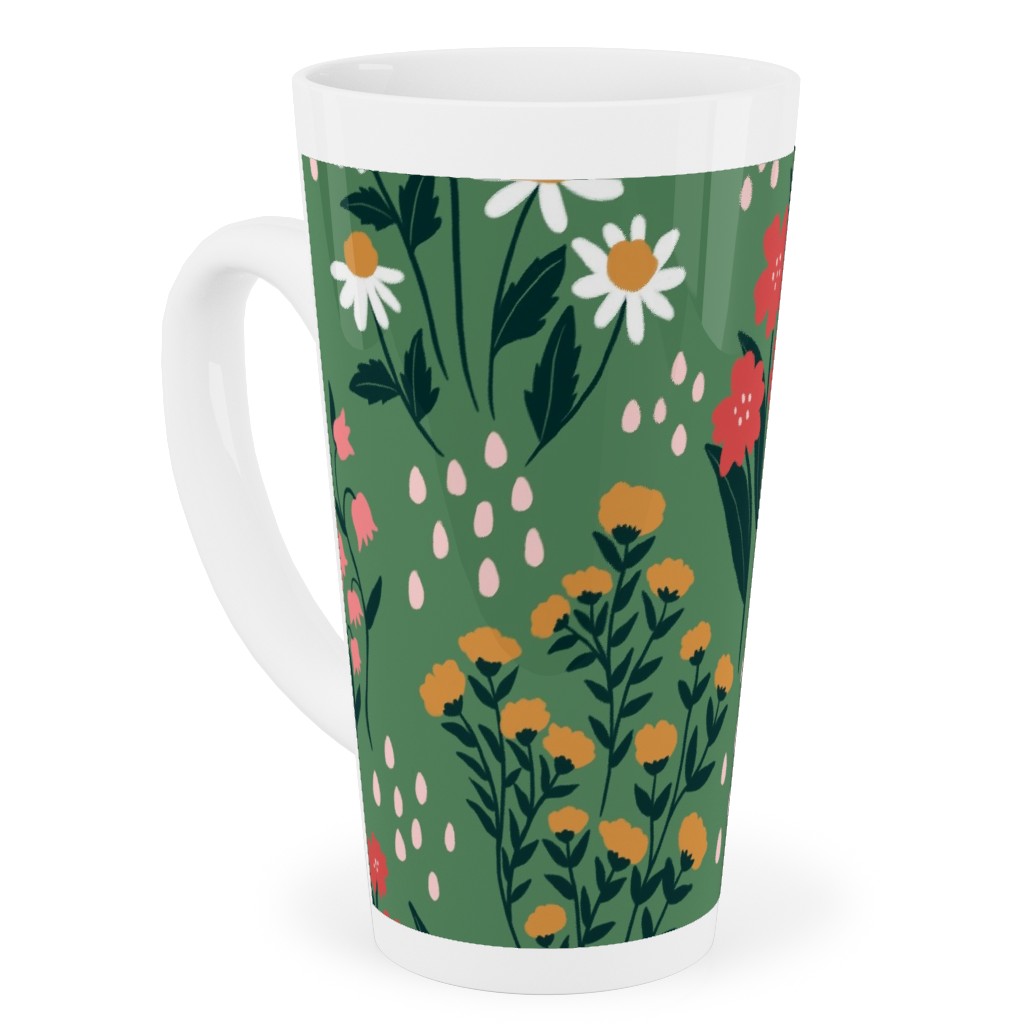 Flowerbed Tall Latte Mug, 17oz, Green, Classic Green