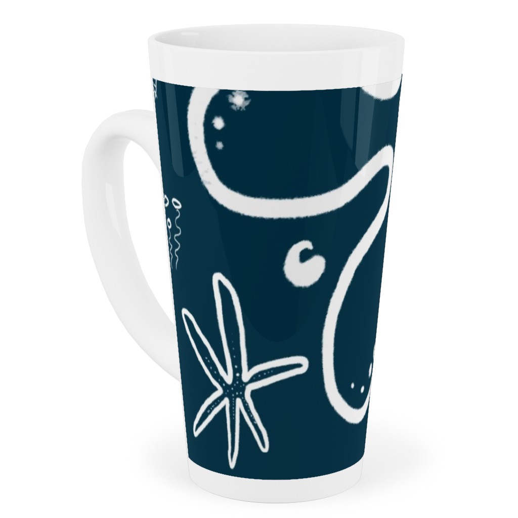 Deep Sea Flora and Fauna Tall Latte Mug, 17oz, Blue, True Blue