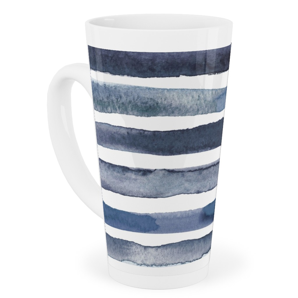Watercolor Stripes - Blue Tall Latte Mug, 17oz, Blue
