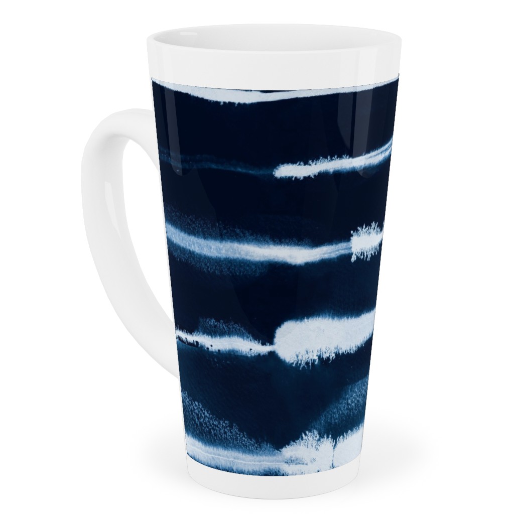 Ikat Watercolor Stripes - Navy Tall Latte Mug, 17oz, Blue, True Blue