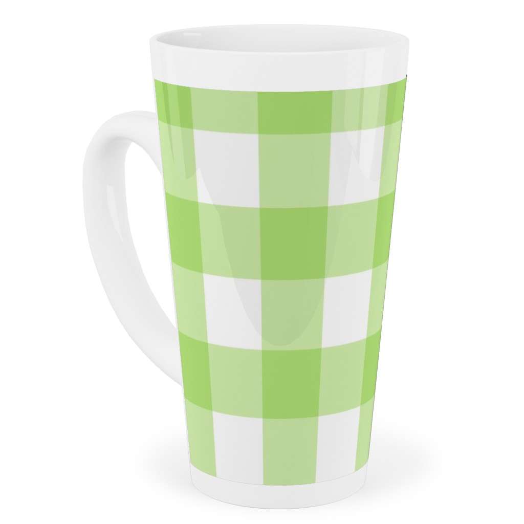 Gingham Checks Tall Latte Mug, 17oz, Green, Pear