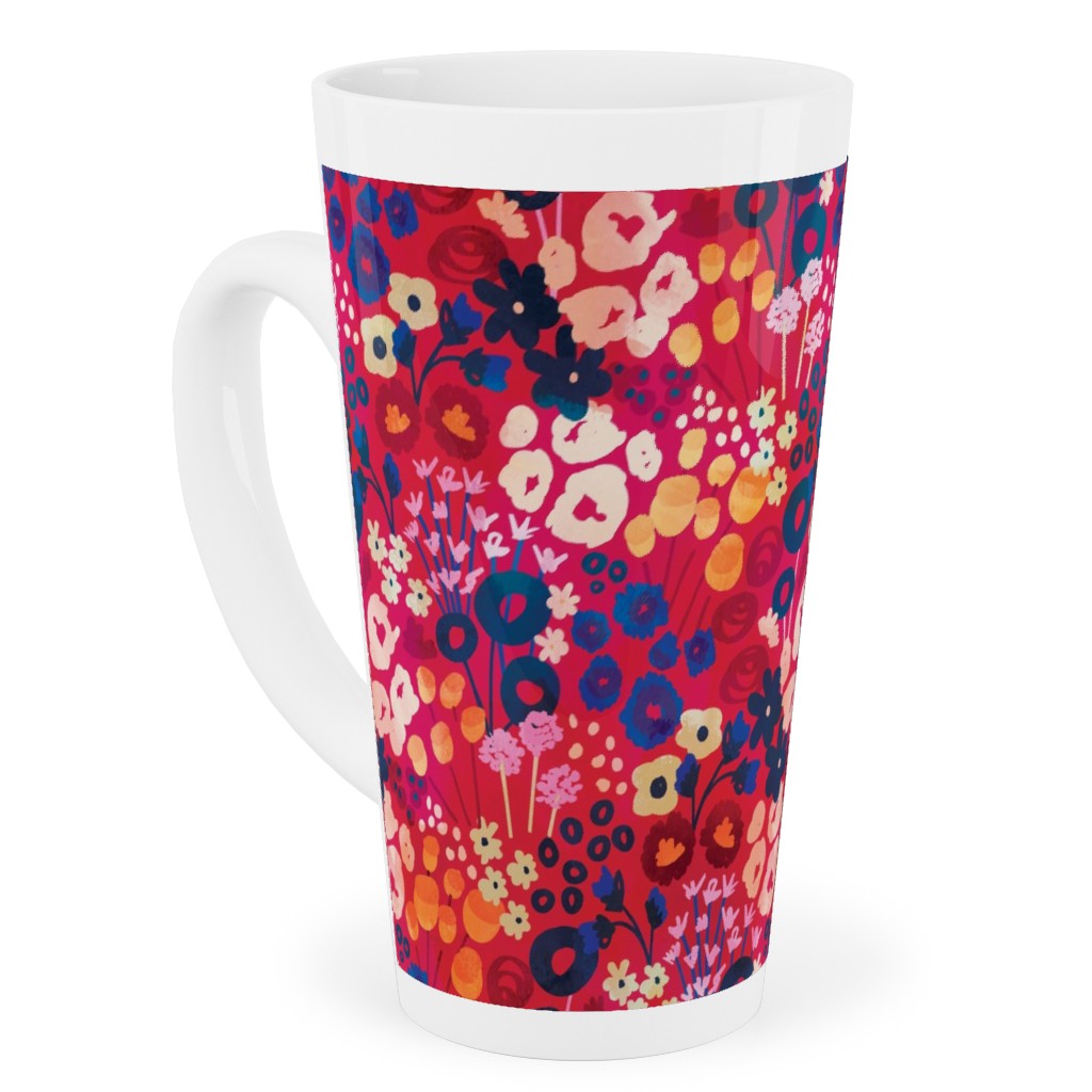 Modern Retro Floral - Multi Tall Latte Mug, 17oz, Multicolor