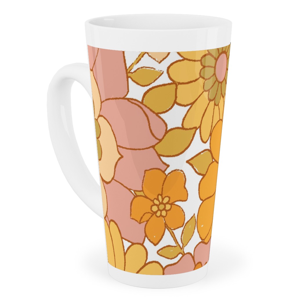 Avery Retro Floral Tall Latte Mug, 17oz, Orange, Marigold