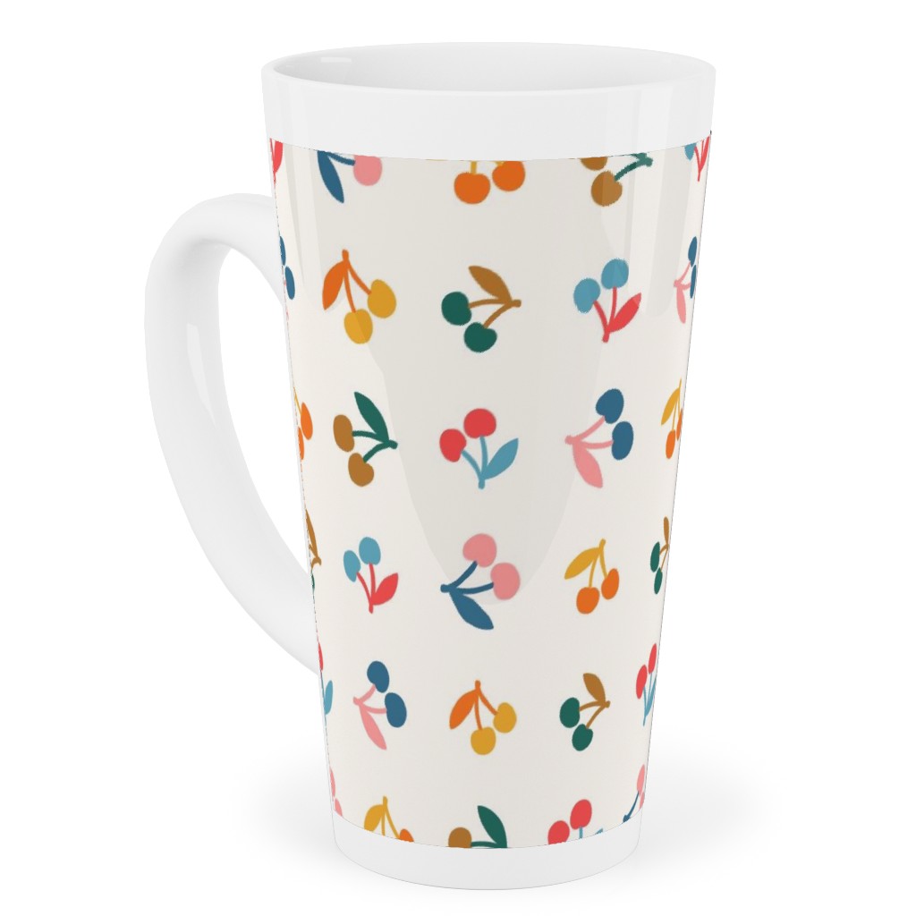 Colored Cherries - Earthy Tall Latte Mug, 17oz, Beige, Pearl