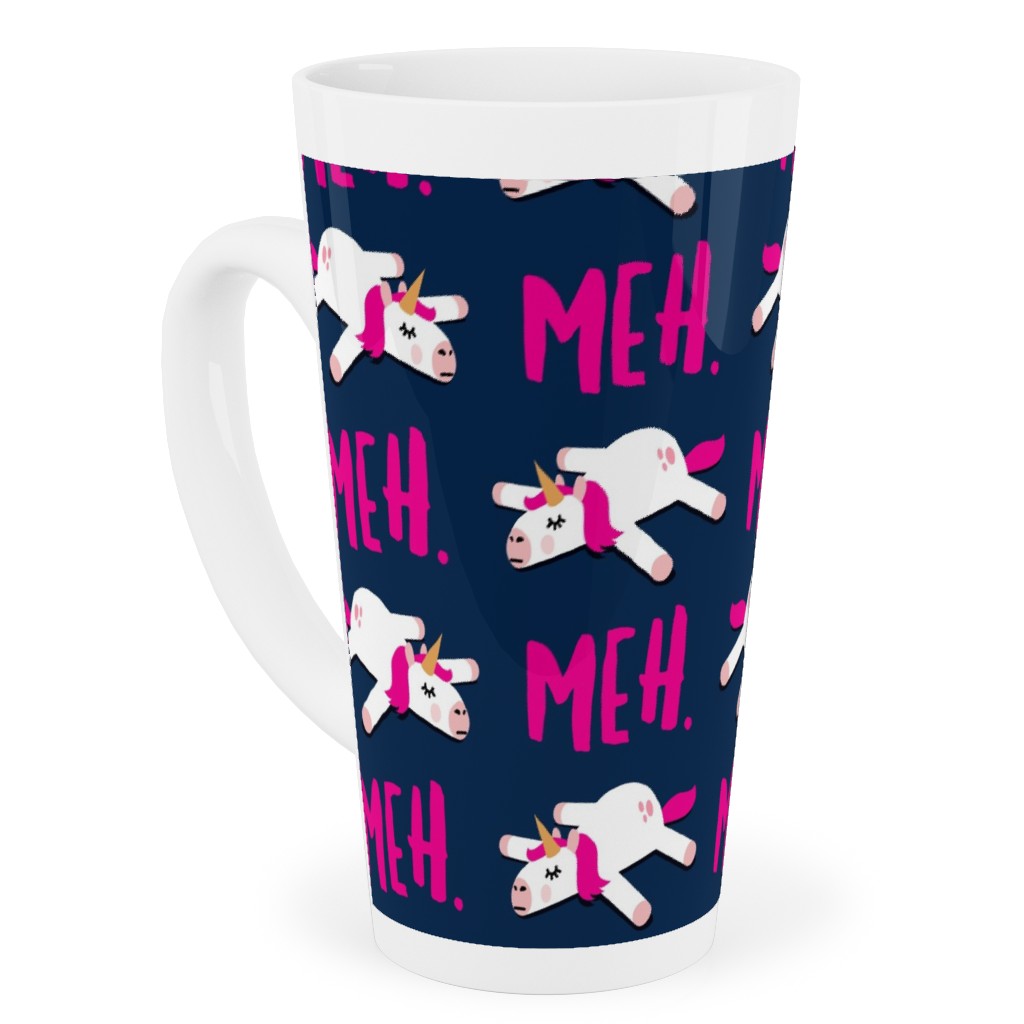 Meh - Splooting Unicorns - Pink on Navy Tall Latte Mug, 17oz, Pink