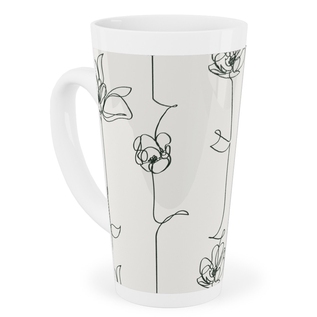One Line Floral - Light Tall Latte Mug, 17oz, White, White