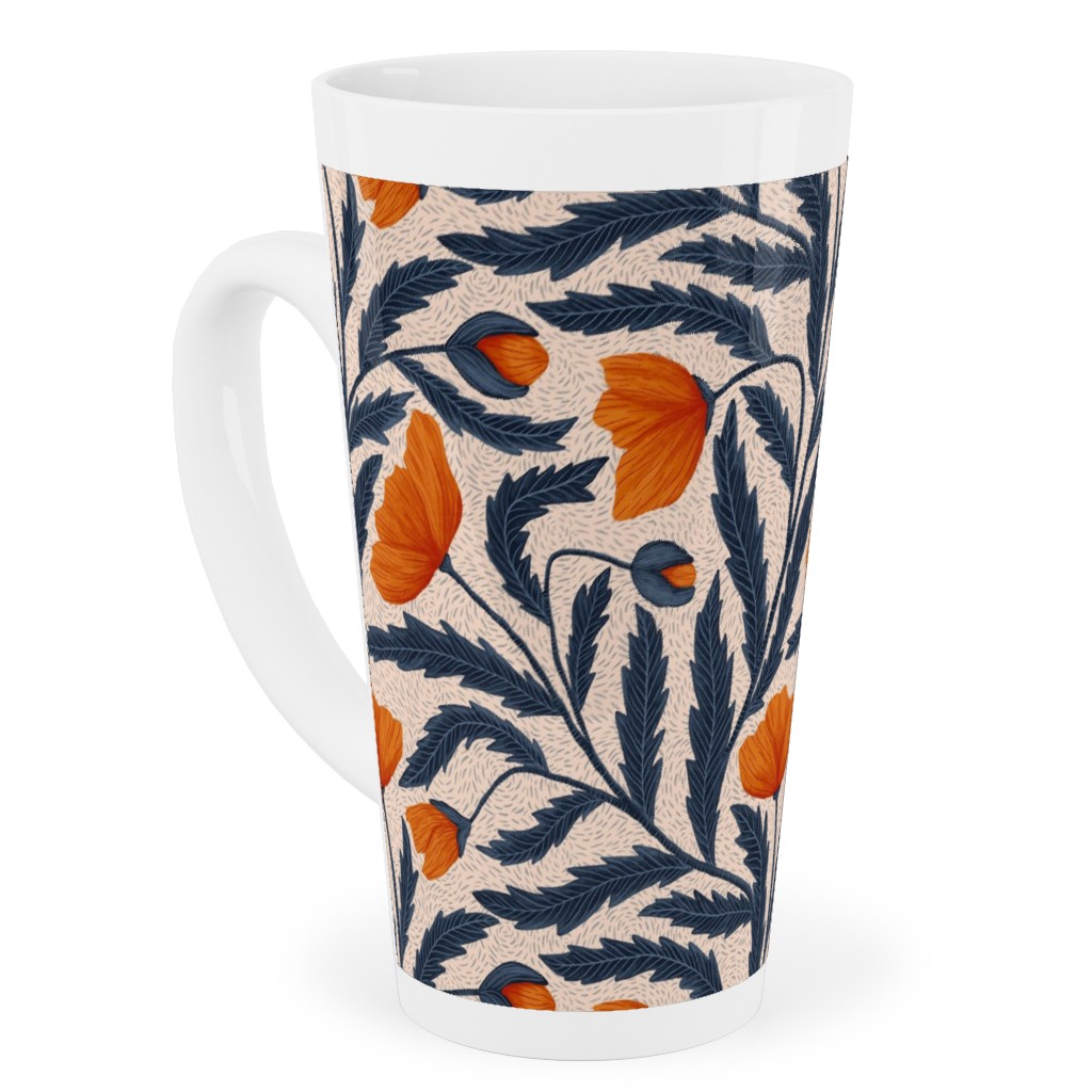 Poppy Flower - Blue and Orange Tall Latte Mug, 17oz, Blue