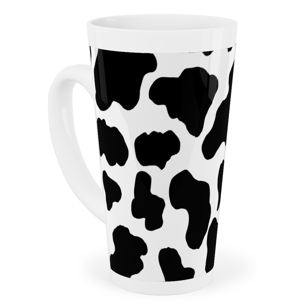Cow Print - Black and White Tall Latte Mug, 17oz, Black