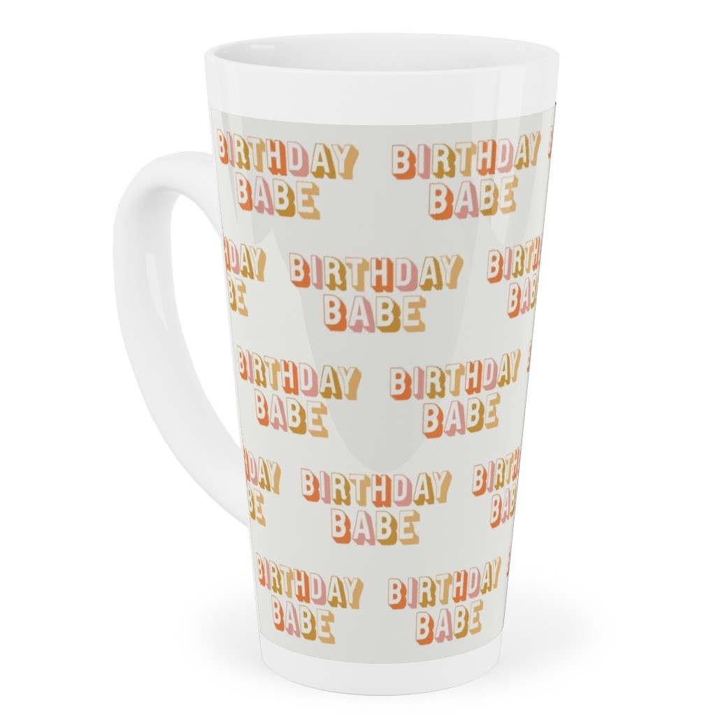 Birthday Babe - Cute Retro Letters - Neutral Tall Latte Mug, 17oz, Yellow