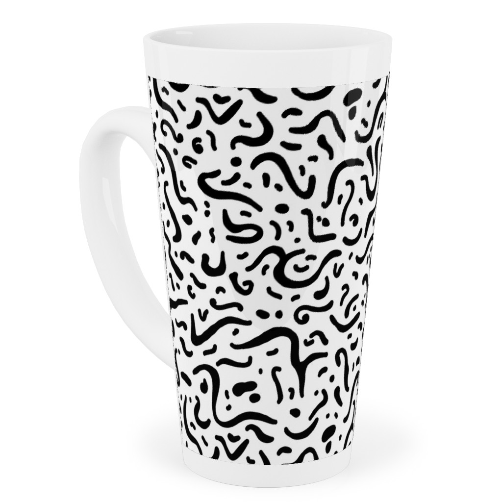 Squiggly - Black and White Tall Latte Mug, 17oz, Black, Black