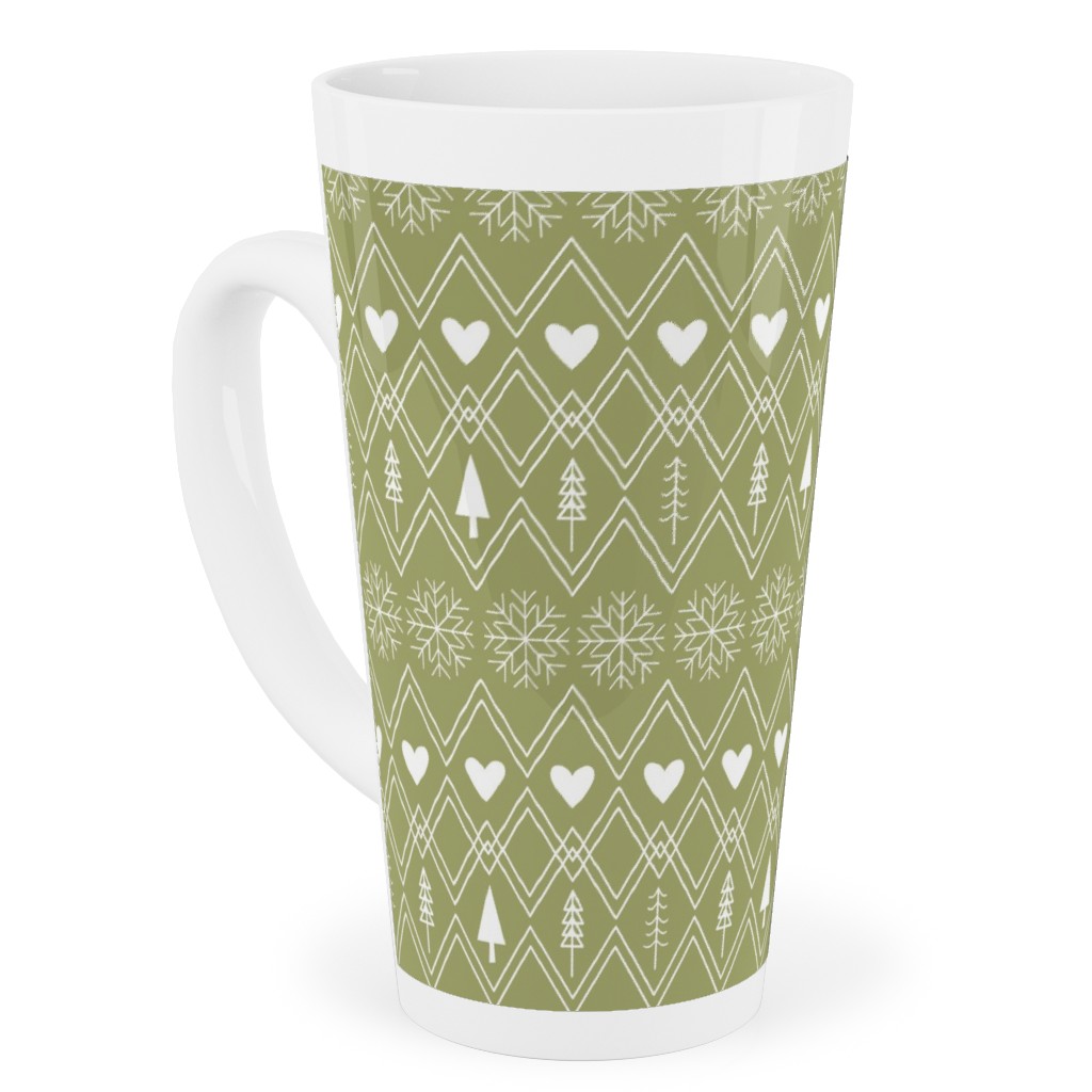 Fair Isle - Green Tall Latte Mug, 17oz, Green, Classic Green