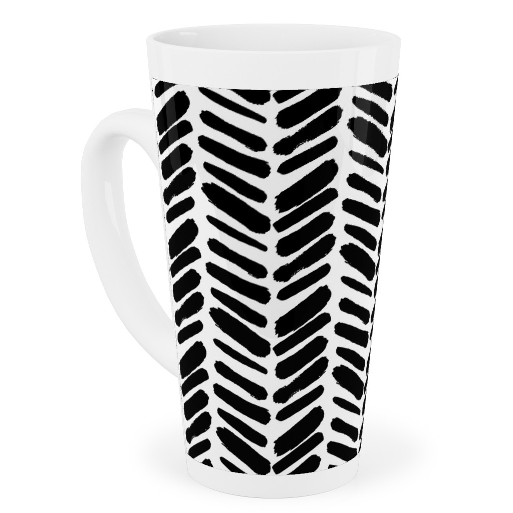 Brushstroke Chevrons Tall Latte Mug, 17oz, Black, Black