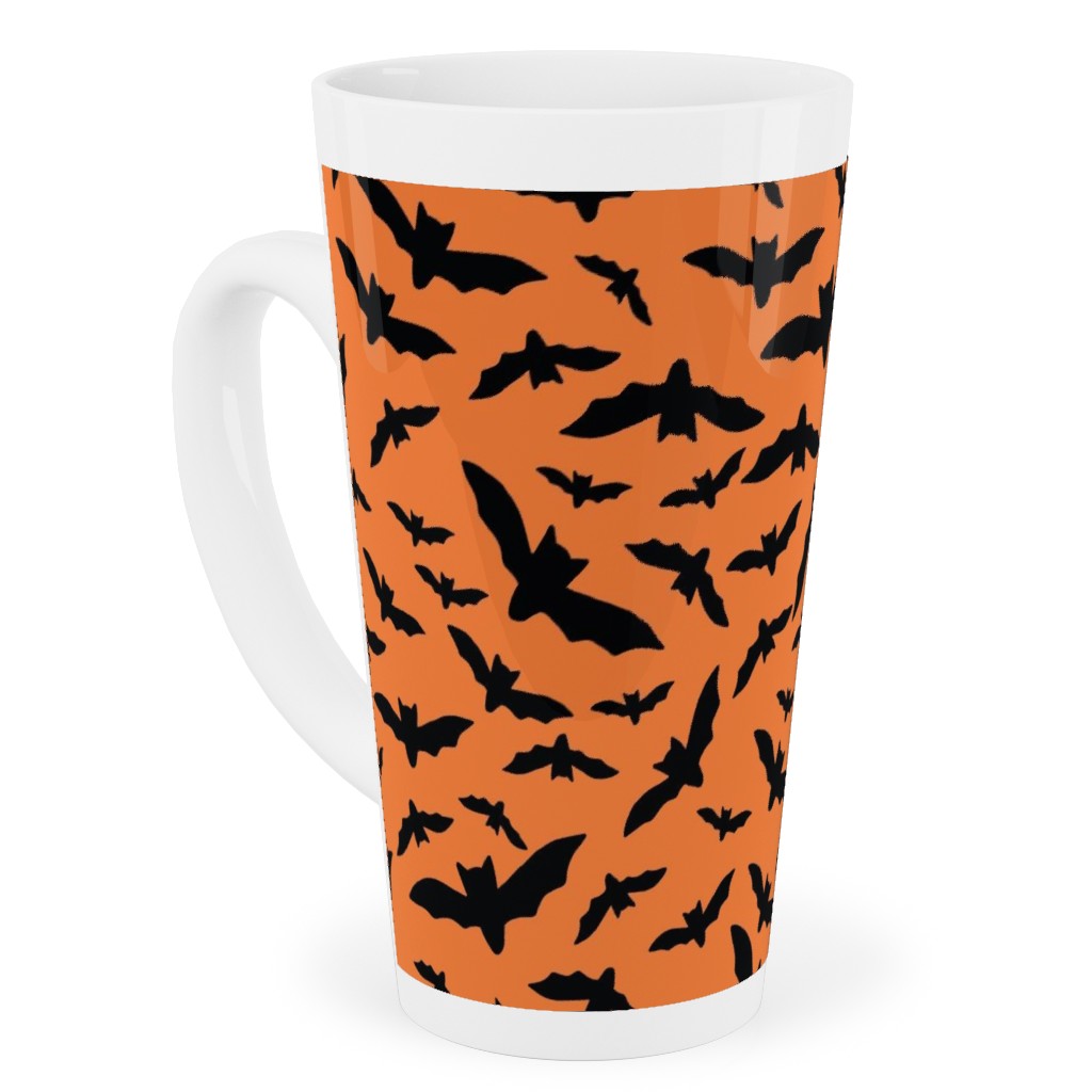 Halloween Black Bats Tall Latte Mug, 17oz, Orange