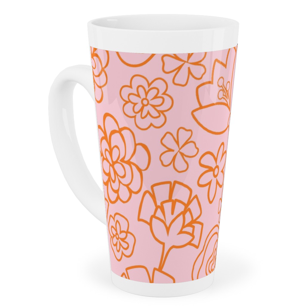 Flower Confetti - Pink Tall Latte Mug, 17oz, Pink, Bright Pink