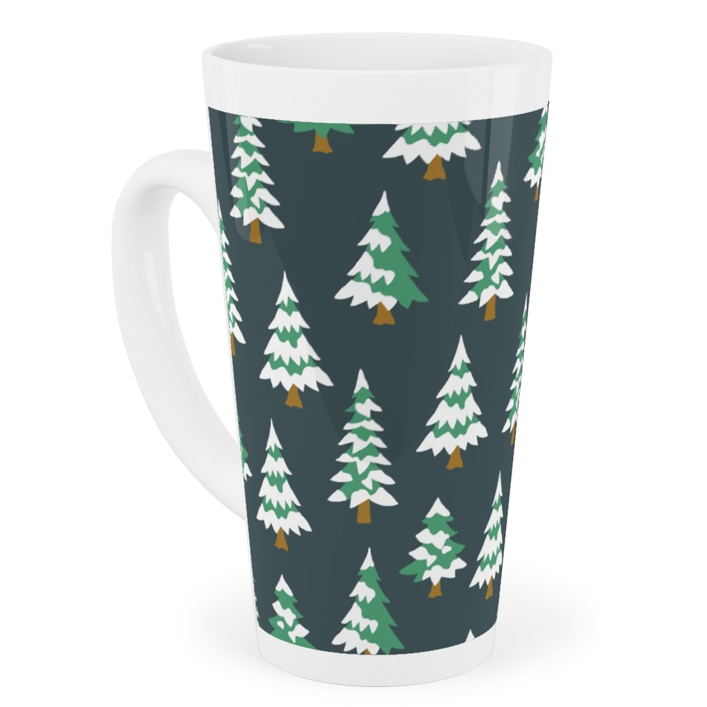 Winter Village Trees With Snow - Dark Tall Latte Mug, 17oz, Green, Classic Green