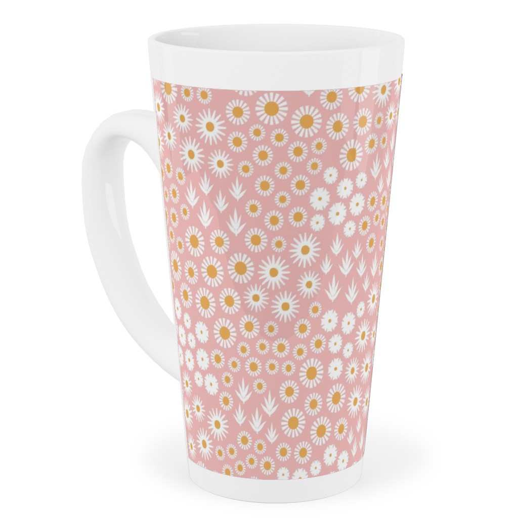 Ditsy Flowers - Pink Tall Latte Mug, 17oz, Pink, Bright Pink