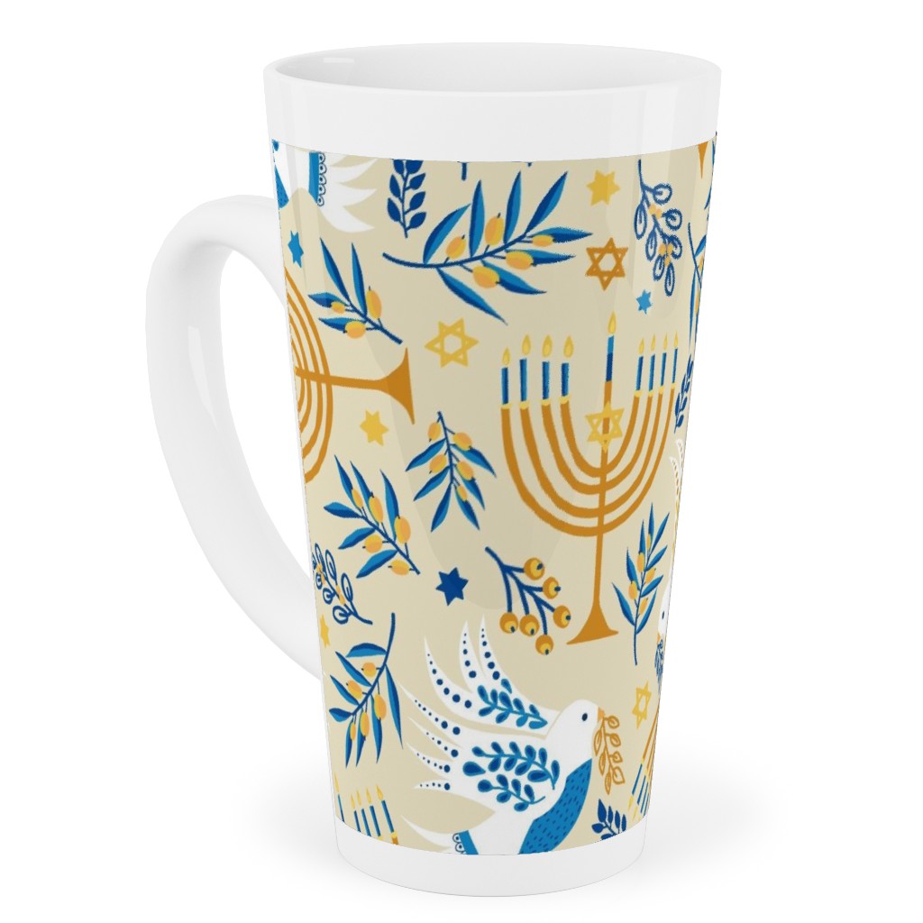 Hanukkah Birds Menorahs - Yellow Tall Latte Mug, 17oz, Yellow, Classic Yellow