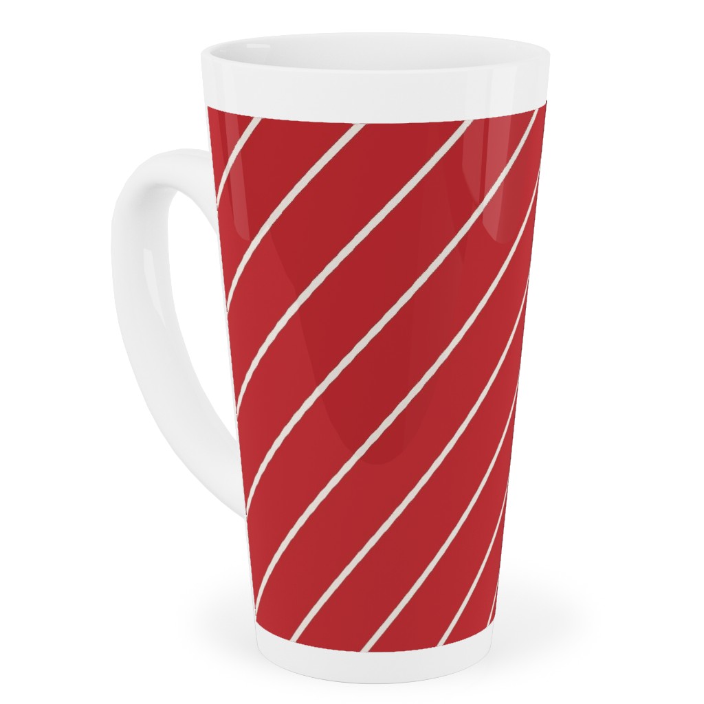 Diagonal Stripes on Christmas Red Tall Latte Mug, 17oz, Red, Red
